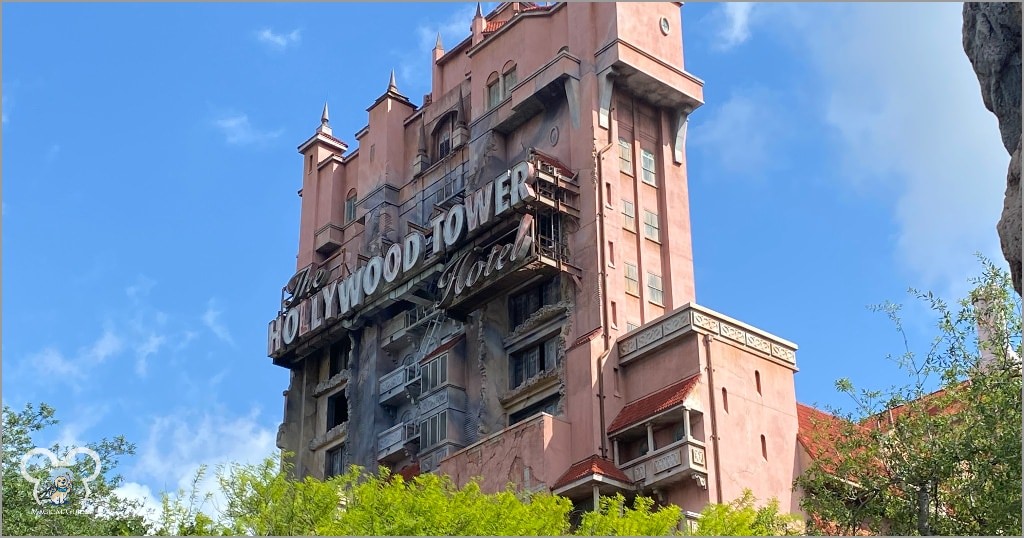 View from the ground of Tower of Terror in Hollywood Studios .(Photo by Bayley Clark/magicalguides.com)