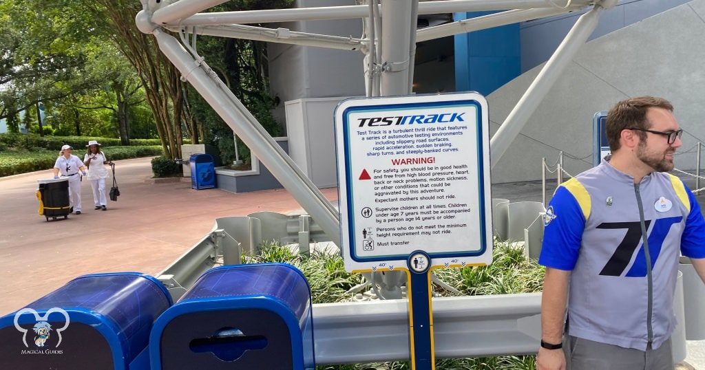 Warnings and requirements to ride Test Track in EPCOT. (Photo by Bayley Clark for MagicalGuides.com)