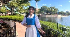 Belle in her blue dress at the EPCOT meet and greet.