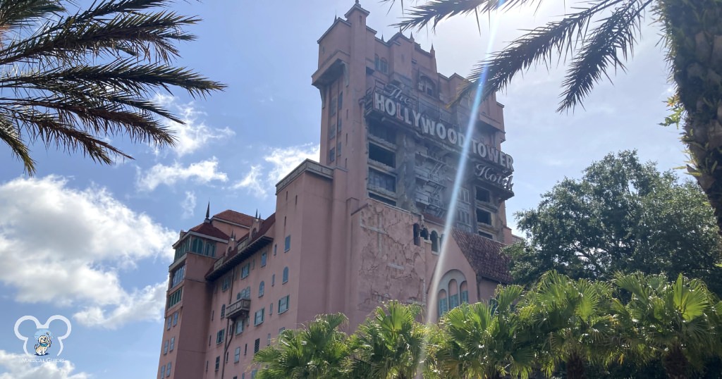 Side view of the Hollywood Hotel. Disney's Hollywood Studios presents Tower of Terror. 17 Chilling fun facts.