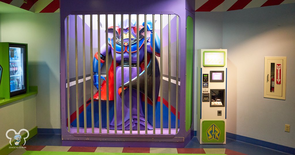 Zerg behind the bars after being captured at Buzz Lightyear's Space Rangers ride in Magic Kingdom.
