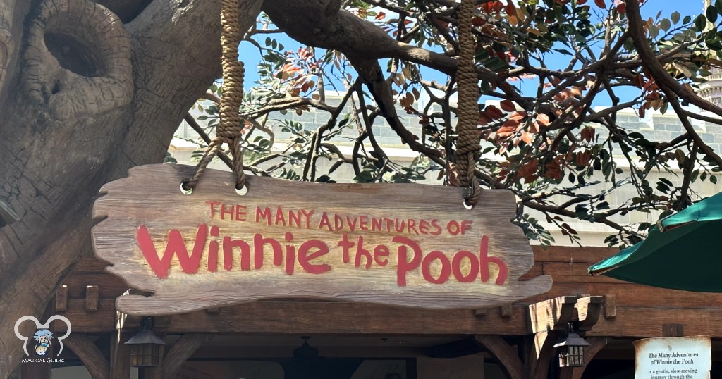 The Many Adventures of Winnie The Pooh Ride Sign in Magic Kingdom.
