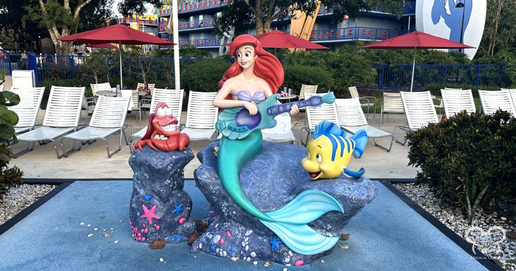Ariel, Sebastian, flounder statue at the Piano Pool