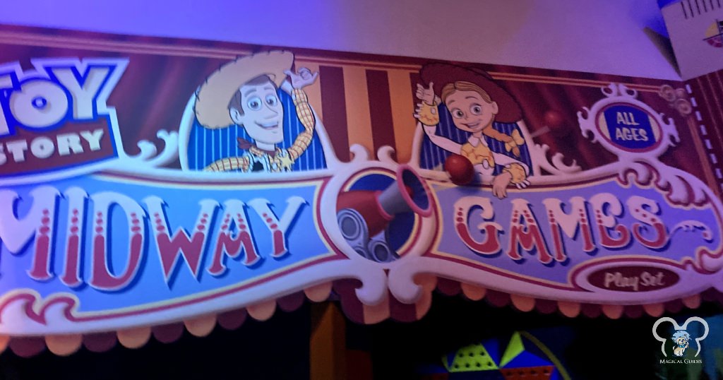 Sign from Toy Story Mania featuring Woody and Jesse. Toy Story Midway Games